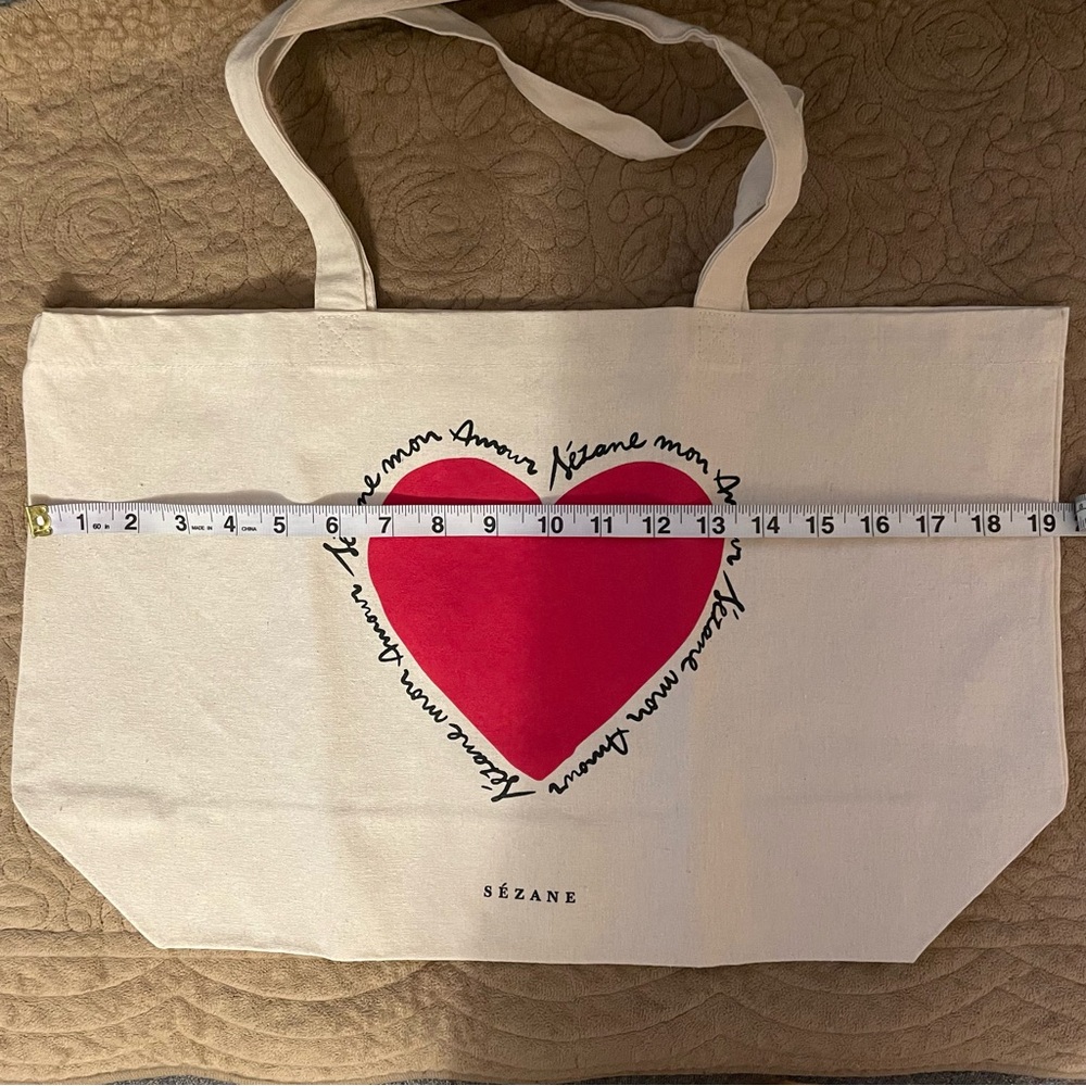NWOT Sezane Mon Amour Heart Canvas Tote Bag - Picture 4 of 4